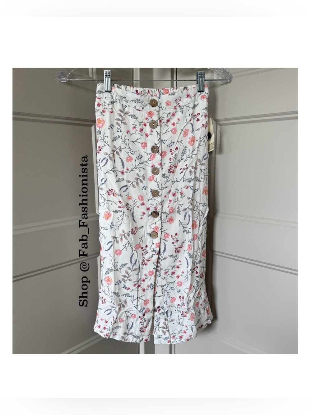 Floral Midi Skirt - White and Pink